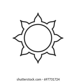 Stylized sun logo. Line icon of sun, star, flower. Isolated black outline logo on white background.