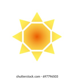 Stylized sun logo. Round icon of sun, flower. Isolated yellow orange red logo on white background.
