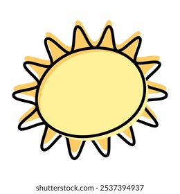 Stylized Sun with rays. Meteorological Stylized line Icon with color spots in trendy soft yellow