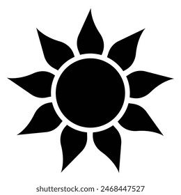 Stylized sun with rays vector icon. Sun or screen brightness sun line art icon for apps and websites. Black silhouette.