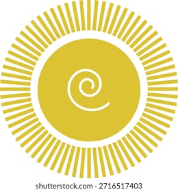 Un sol estilizado con una espiral en el centro que representa energía y crecimiento
