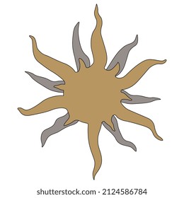 Stylized sun or star shape with gold and silver rays. Medieval illuminated manuscript design. Isolated vector illustration. Solar symbol. 