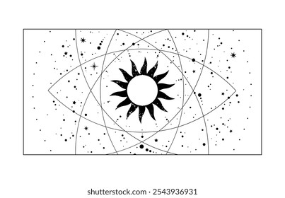 Stylized sun and stars on a white background