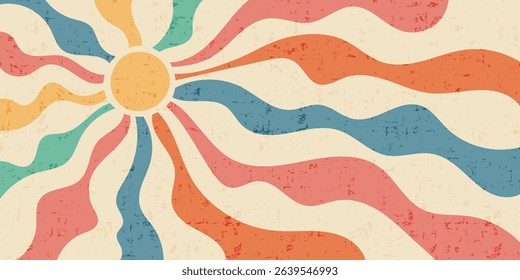 Stylized sun, summer sunlight, sun rays, vintage colors and texture, vector drawing