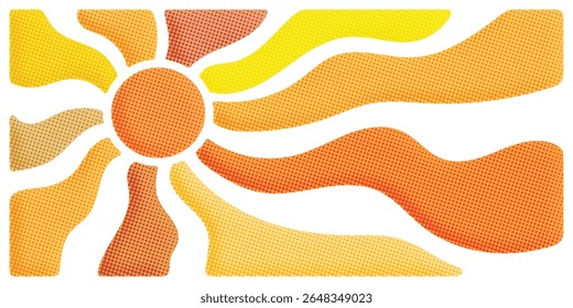 Stylized sun, summer sunlight, sun rays, vector drawing