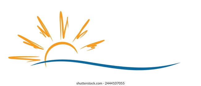 Stylized sun symbol with blue wave. 
