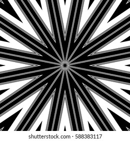 Stylized sunbeam. Surface pattern design with symmetrical zigzag lines ornament. Striped motif. Sun rays wallpaper. Digital paper for page fills, web designing, textile print. Vector art illustration.