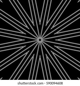 Stylized sunbeam. Surface pattern design with symmetrical zigzag lines ornament. Striped motif. Sun rays wallpaper. Digital paper for page fills, web designing, textile print. Vector art illustration.