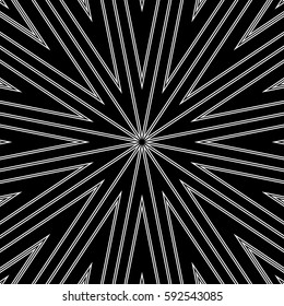 Stylized sunbeam. Surface pattern design with symmetrical zigzag lines ornament. Striped motif. Sun rays wallpaper. Digital paper for page fills, web designing, textile print. Vector art illustration.