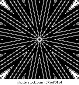 Stylized sunbeam. Surface pattern design with symmetrical zigzag lines ornament. Striped motif. Sun rays wallpaper. Digital paper for page fills, web designing, textile print. Vector art illustration.