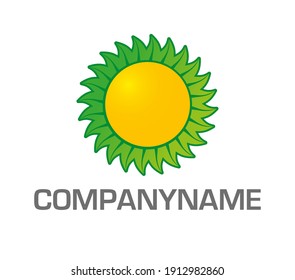 Stylized sunflower flower in yellow and green. Ready logo
