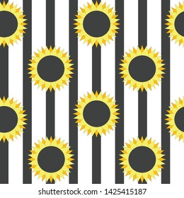 Stylized sunflower on striped background