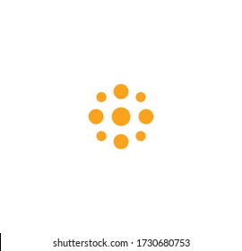 Stylized Sun,minimalistic Round Shape Logo. Neural Network Medical Innovation Logotype. Dotted Solar Energy Icon. Orange Cross Circuit Isolated Vector Illustration.