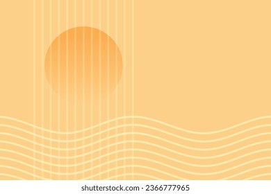Stylized sunset design with geometric lines and shapes.