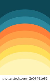Stylized sunset gradient of curved bands of teal, orange, peach, yellow hues. Minimalist abstract design with warm to cool color transition. Calming aesthetic.
