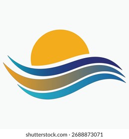 Pôr do sol estilizado sobre ondas ondulantes vetor abstrato ilustração
