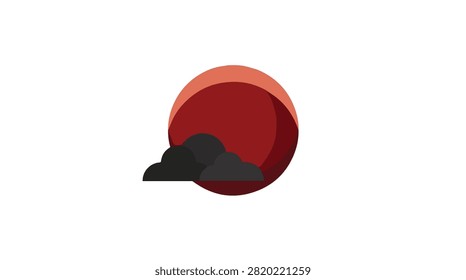 Stylized sunset scene with bold red circle and dark clouds set against warm background, capturing serene natural beauty suitable for outdoor and landscape use