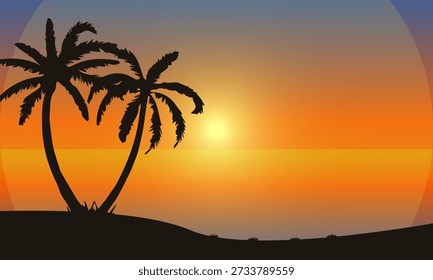 Stylized sunset with two palm trees forming a heart shape against an orange and blue sky. Represents partnership, vision, and a strategic outlook. Could be used metaphorically for collaboration, customer focus, or the importance of a balanced and people-centric IT strategy.