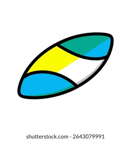 A prancha de surfe estilizada flutua vividamente contra o plano de fundo