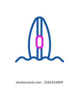 Stylized Surfboard on Wavy Blue Water Graphic Icon