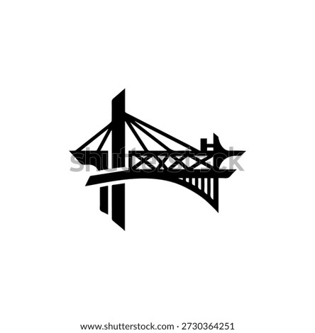 Stylized suspension bridge logo, iconic landmark silhouette, engineering marvel symbol, urban infrastructure design, modern graphic art