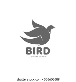 Stylized swallow silhouette logo template, vector illustration isolated on white background. Abstract black and white swallow logo design as symbol of hope, peace, spring, care