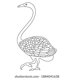 Stylized swan bird with long neck. Ancient Greek vase painting motif. Folk style. Animal design. Black and white linear silhouette