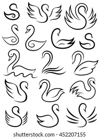 Stylized swan. Vector set of swans.