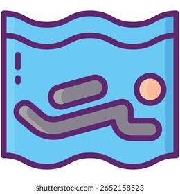 Stylized Swimmer Icon in Blue Water with Purple Outline, Cartoon