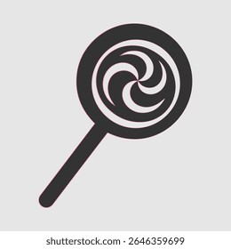 Stylized swirl lollipop icon with a pink outline on a light gray background