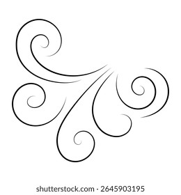 Estilizado Redemoinho Vento Linhas. Símbolo de Fluxo de Ar Curvo Abstrato. Ícone Elegante de Movimento do Vento em Estilo de Linha Fina. Ilustração de vetor mínima para o tempo, natureza, outono ou uso decorativo.