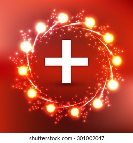  stylized Switzerland flag  with red background. Switzerland Independence Day, "1st August"