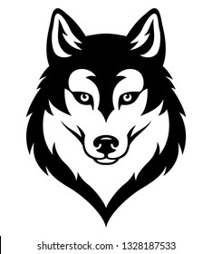 Stylized syberian husky's head. Emblem for sport team or tattoo. Black isolated on white