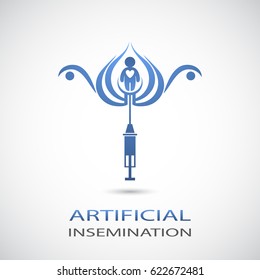 Stylized symbol of artificial insemination process.Vector logo. Fertility concept
