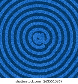 Stylized AT symbol centered on concentric blue ripple pattern. Vector illustration representing email or communication.