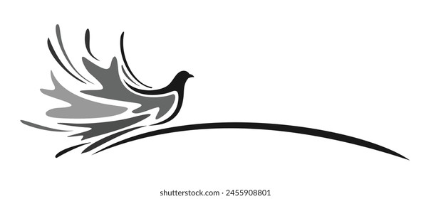 The stylized symbol of a flying dove.
