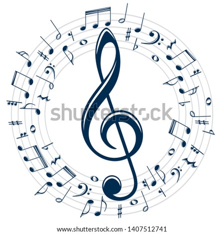 The stylized symbol with music notes.