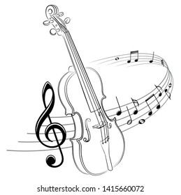 The stylized symbol with music notes and violin.