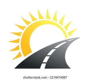 A stylized symbol of road with sun.
