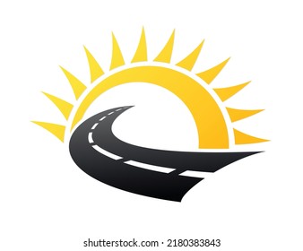Un símbolo estilizado de camino con sol.
