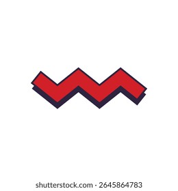 A stylized, symbolic representation floats against a stark white background. The central subject is a bold, horizontal zigzag line, reminiscent of a simplified wave pattern. 