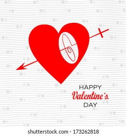 Stylized symbols of Venus and Mars in the form of an arrow with a heart on Valentine's Day greeting