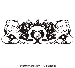 Stylized symmetric vignette with bears. Vector illustration EPS8