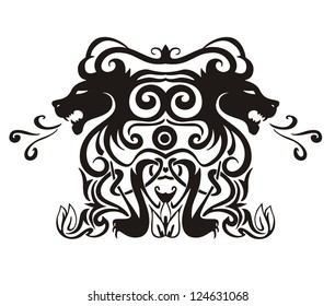 Stylized symmetric vignette with lions. Vector illustration EPS8