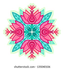 Stylized symmetrical  floral rosette for design