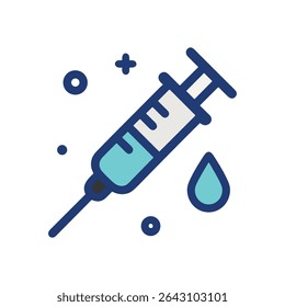 A stylized syringe prepares for injection. Icon symbol illustration