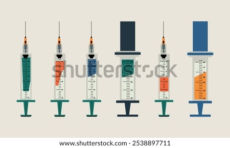  Stylized Syringe Vector Illustration Set for Medical and Healthcare Designs. 