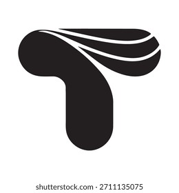 Stylized T Logo with Dynamic Wave Elements Design