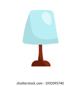 Stylized table lamp in blue color. Vector illustration with interior item in cartoon style isolated on white background. Cozy cute lamp with a shade