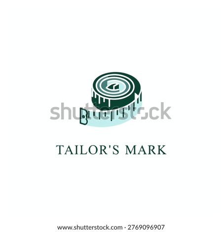 Stylized tailor logo featuring a coiled measuring tape in green tones. Ideal for tailoring, alterations, fashion branding, and sewing businesses seeking a modern, professional emblem and identity.